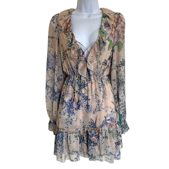 Super Natural by Secret Mission Rose Dress NWOT Boho Floral Mini S Beige Layered - Picture 2 of 15